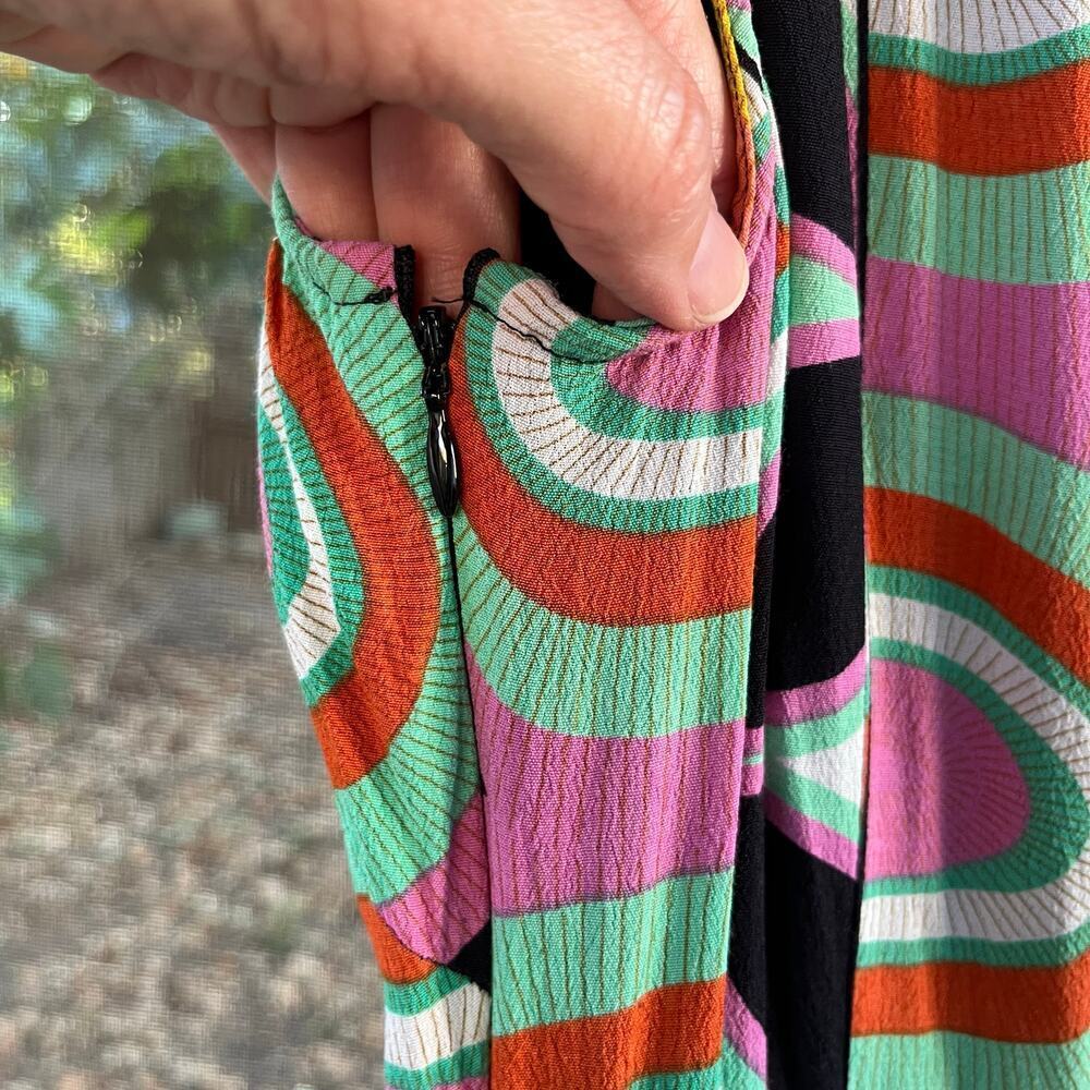 Anthropologie Kenzie Asymmetrical Midi Dress Colorful Geometric Print Size 2 - Picture 8 of 13